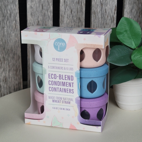 Core Eco-Blend Wheat Straw Round Pastel Condiment Containers Set Of 6 - Picture 4 of 5